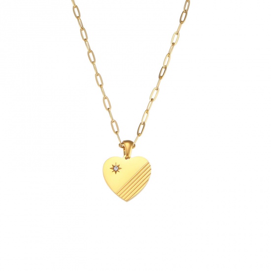 Picture of Eco-friendly Vacuum Plating 304 Stainless Steel Ins Style Necklace 18K Gold Color Heart Stripe 45cm(17 6/8") long, 1 Piece