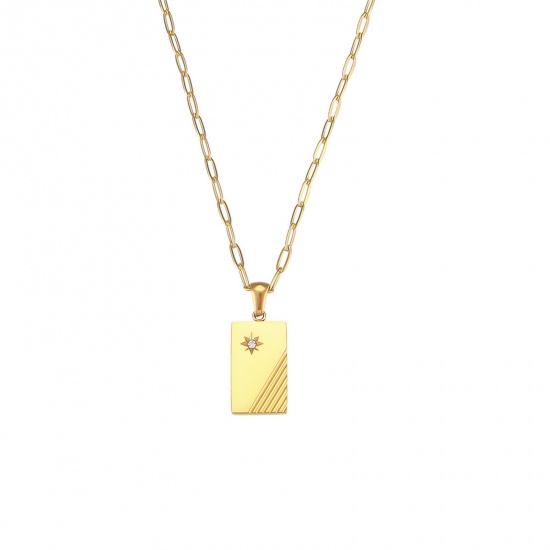 Picture of Eco-friendly Vacuum Plating 304 Stainless Steel Ins Style Necklace 18K Gold Color Rectangle Rectangle 45cm(17 6/8") long, 1 Piece