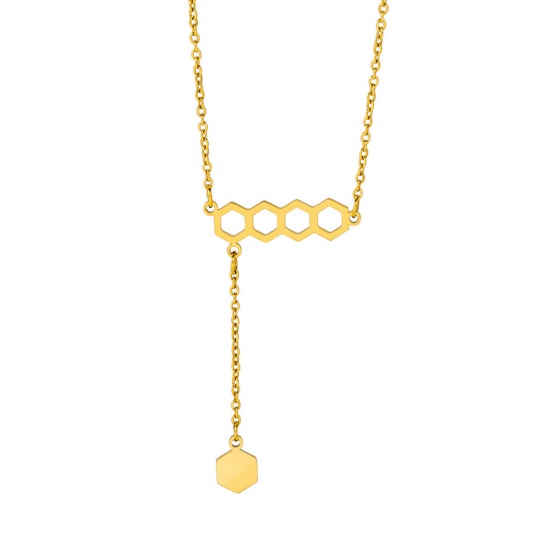 Picture of 304 Stainless Steel Rolo Chain Necklace Gold Plated Dainty Beehive 40cm(15 6/8") long, 1 Piece