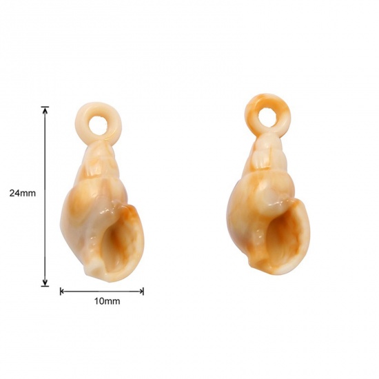Picture of Acrylic Ocean Jewelry Charms Conch/ Sea Snail Khaki 24mm x 10mm, 1 Packet