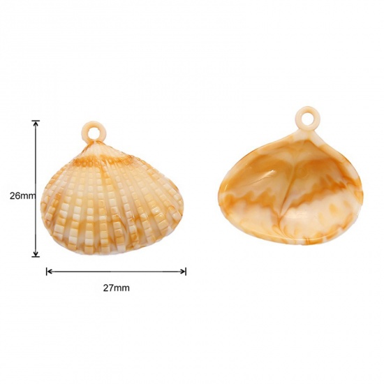 Picture of Acrylic Ocean Jewelry Charms Shell Khaki 27mm x 26mm, 1 Packet
