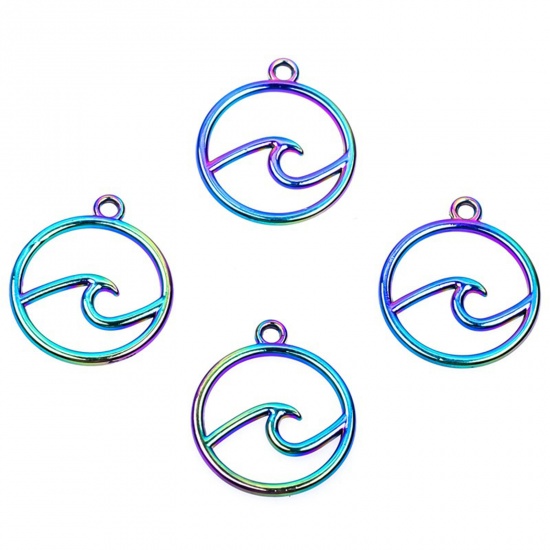 Picture of Zinc Based Alloy Charms Rainbow Color Plated Round Wave 23mm x 20mm, 10 PCs