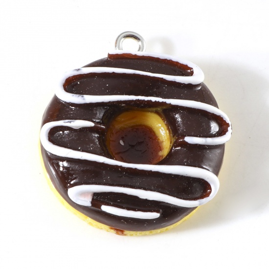 Picture of Resin Charms Donut Silver Tone Coffee Imitation Food 26mm x 23mm, 5 PCs