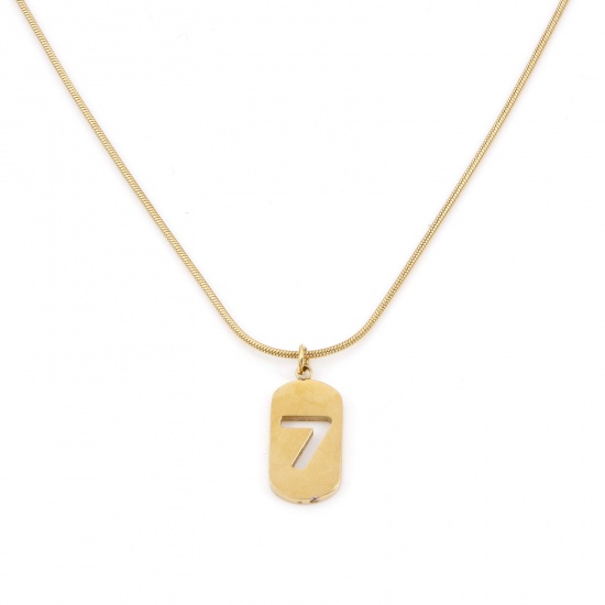 Picture of 304 Stainless Steel Stylish Snake Chain Necklace 18K Gold Color Oval Message " 7 " 40cm(15 6/8") long, 1 Piece