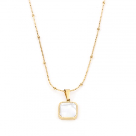 Picture of Wholesale Square White Pendant Charm Necklace, 18K Gold Plated 304 Stainless Steel & Natural Shell Link Cable Chain, Women's Eco-friendly PVD Vacuum Plating Stylish Dainty Gift Jewelry For Retailer, 41cm(16.1") long, 1 Piece