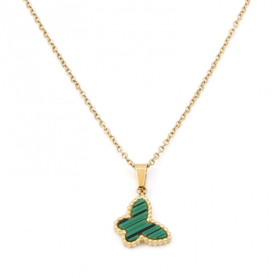 Picture of 304 Stainless Steel Insect Link Cable Chain Necklace 18K Gold Color Green Butterfly Animal 41cm(16 1/8") long, 1 Piece