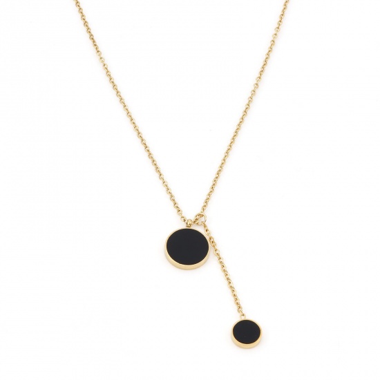 Picture of 304 Stainless Steel Stylish Link Cable Chain Necklace 18K Gold Color Black Round 40.5cm(16") long, 1 Piece