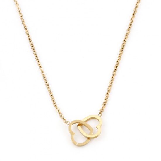 Picture of 304 Stainless Steel Valentine's Day Link Cable Chain Necklace 18K Gold Color Heart 42.5cm(16 6/8") long, 1 Piece