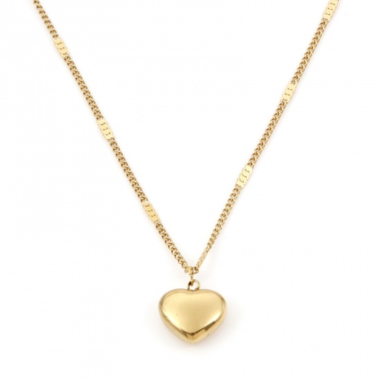 Picture of 304 Stainless Steel Valentine's Day Link Chain Necklace 18K Gold Color Heart 40cm(15 6/8") long, 1 Piece