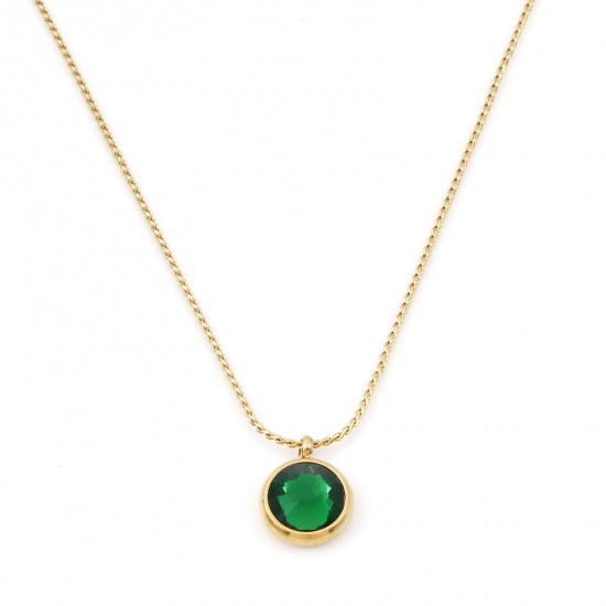 Picture of 304 Stainless Steel Stylish Link Chain Necklace 18K Gold Color Green Round 41cm(16 1/8") long, 1 Piece