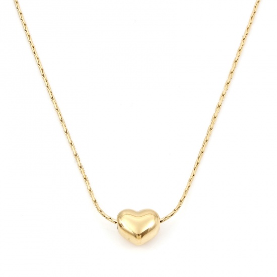 Picture of 304 Stainless Steel Valentine's Day Crimpable Chain Necklace 18K Gold Color Heart 40.5cm(16") long, 1 Piece