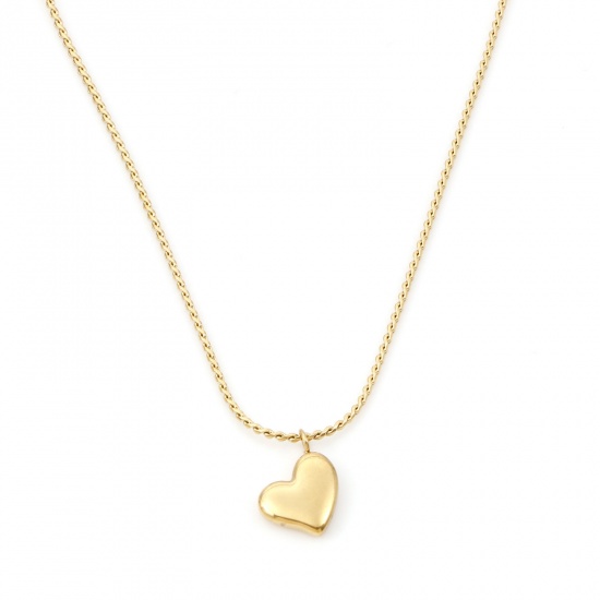 Picture of 304 Stainless Steel Valentine's Day Link Chain Necklace 18K Gold Color Heart 40.5cm(16") long, 1 Piece