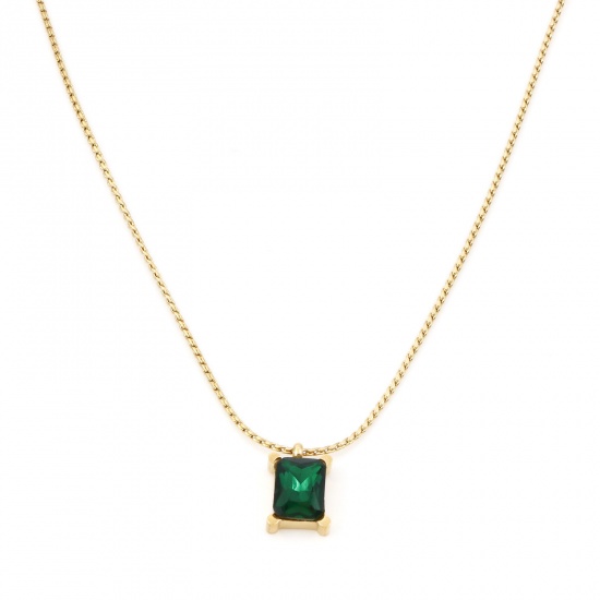 Picture of 304 Stainless Steel Stylish Link Chain Necklace 18K Gold Color Green Rectangle 41cm(16 1/8") long, 1 Piece