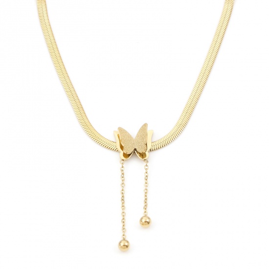 Picture of 304 Stainless Steel Insect Link Chain Necklace 18K Gold Color Butterfly Animal 40cm(15 6/8") long, 1 Piece