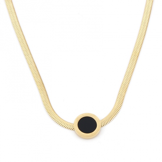 Picture of 304 Stainless Steel Stylish Link Chain Necklace 18K Gold Color Black Round 40cm(15 6/8") long, 1 Piece