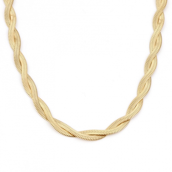 Imagen de 304 Acero Inoxidable Elegante Cadenas Collares Color Oro de 18K Trenzado 40cm longitud, 1 Unidad