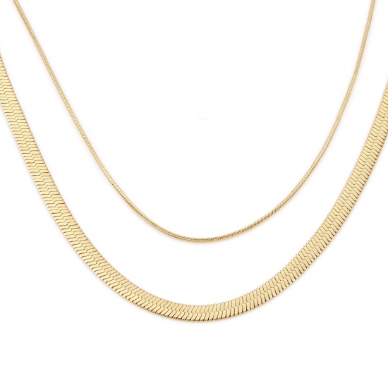 Picture of 304 Stainless Steel Stylish Snake Chain Multilayer Layered Necklace 18K Gold Color 39cm(15 3/8") long, 1 Piece