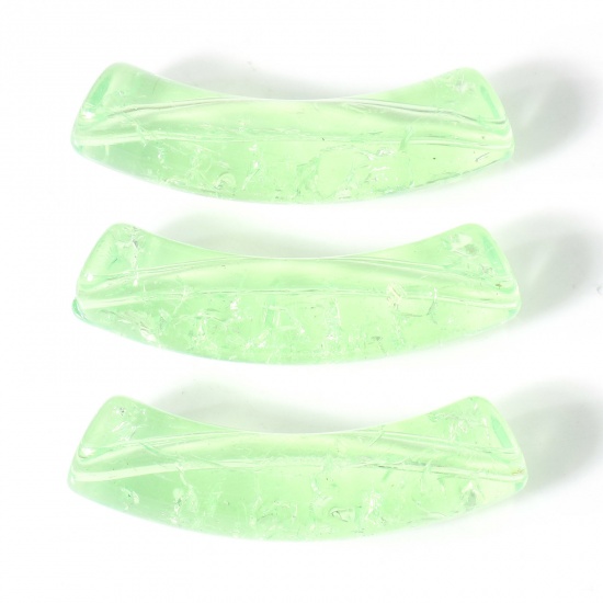Picture of Acrylic Beads For DIY Charm Jewelry Making Green Curved Tube Arc Crackle About 3.3cm x 0.8cm, Hole: Approx 1.4mm, 20 PCs