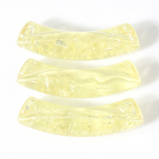 Picture of Acrylic Beads For DIY Charm Jewelry Making Yellow Curved Tube Arc Crackle About 3.3cm x 0.8cm, Hole: Approx 1.4mm, 20 PCs