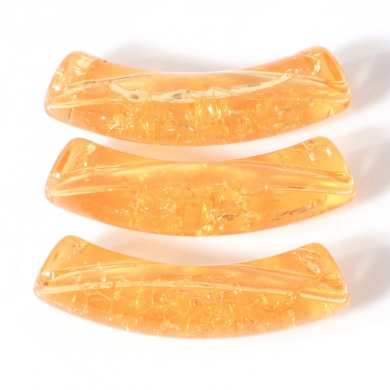 Picture of Acrylic Beads For DIY Charm Jewelry Making Orange Curved Tube Arc Crackle About 3.3cm x 0.8cm, Hole: Approx 1.4mm, 20 PCs