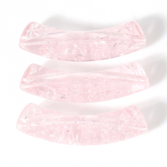 Picture of Acrylic Beads For DIY Charm Jewelry Making Light Pink Curved Tube Arc Crackle About 3.3cm x 0.8cm, Hole: Approx 1.4mm, 20 PCs