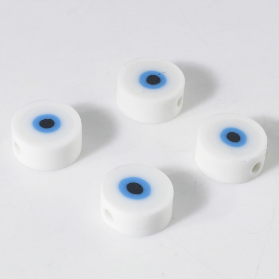 Picture of Polymer Clay Religious Beads Round White Evil Eye Pattern About 10mm Dia, Hole: Approx 1.8mm, 100 PCs