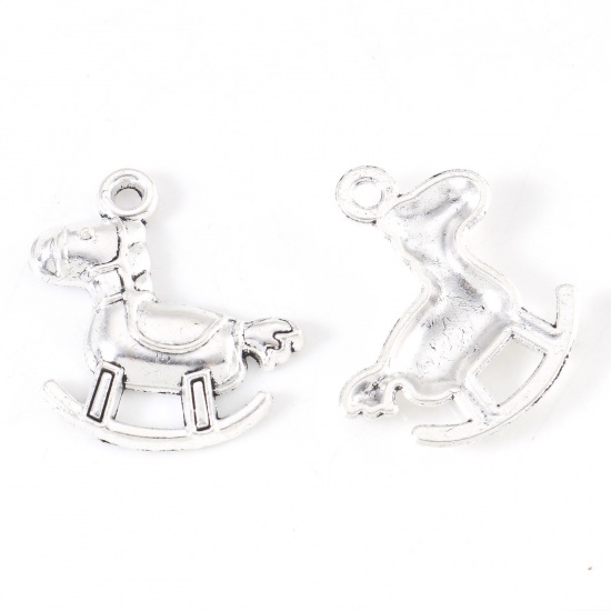 Picture of Zinc Based Alloy Fairy Tale Collection Charms Antique Silver Color Rocking Horse 23mm x 22mm, 20 PCs