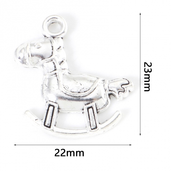 Picture of Zinc Based Alloy Fairy Tale Collection Charms Antique Silver Color Rocking Horse 23mm x 22mm, 20 PCs