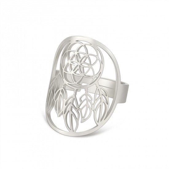 Imagen de 304 Acero Inoxidable Elegante Abierto Ajustable Anillos Tono de Plata Capta Sueño 17.3mm (US size 7), 1 Unidad