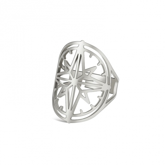 Picture of 304 Stainless Steel Stylish Open Adjustable Rings Silver Tone Star 17.3mm(US Size 7), 1 Piece
