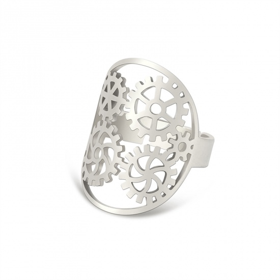 Imagen de 304 Acero Inoxidable Elegante Abierto Ajustable Anillos Tono de Plata Rueda 17.3mm (US size 7), 1 Unidad