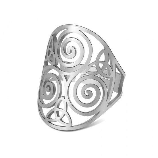 Immagine di 304 Acciaio Inossidabile Elegante Aperto Regolabile Anello Tono Argento Nodo Celtico Spirale 17.3mm (taglia di US: 7), 1 Pz