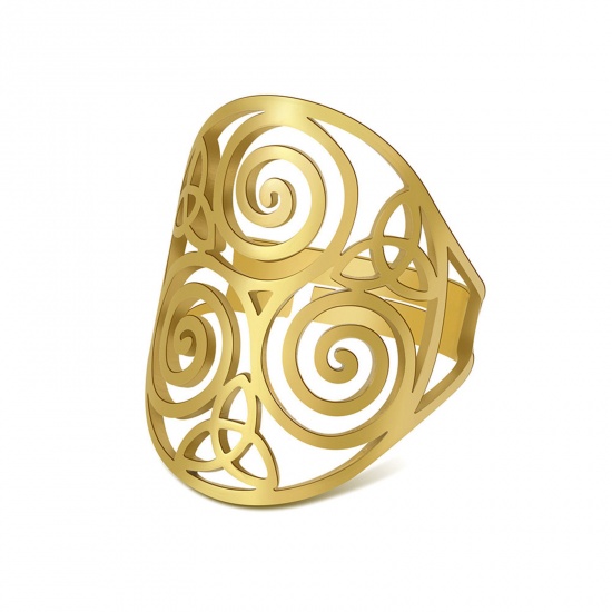 Picture of 304 Stainless Steel Stylish Open Adjustable Rings 18K Gold Color Celtic Knot Spiral 17.3mm(US Size 7), 1 Piece