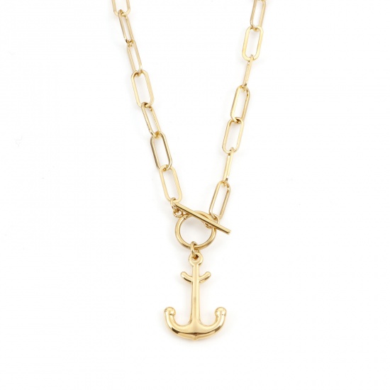 Picture of 1 Piece Vacuum Plating 304 Stainless Steel Stylish Paperclip Chain Necklace Gold Plated Anchor 50cm(19 5/8") long
