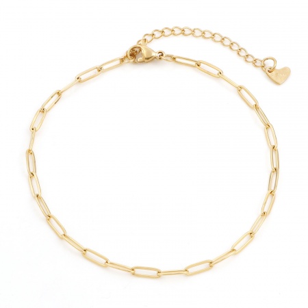 Picture of Wholesale 304 Stainless Steel Paperclip Link Chain Anklet, Gold Plated Vacuum Plating, Unisex Simple Gift Jewelry Supply, 22.5cm(8 7/8") long, Chain Size: 3mm, 1 Piece