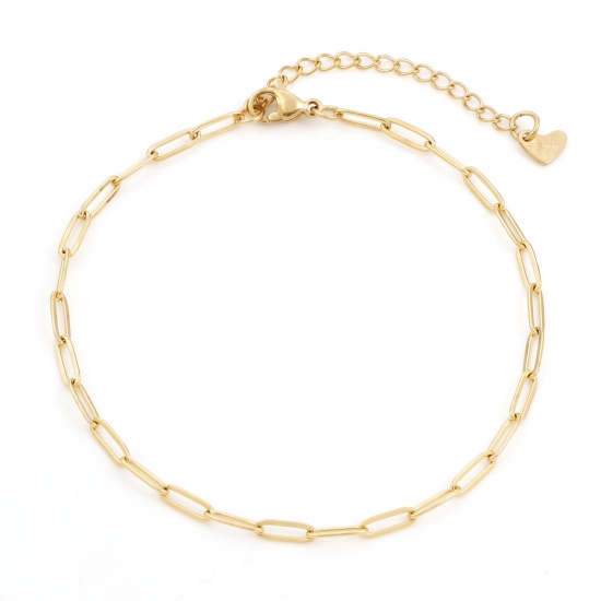 Picture of 304 Stainless Steel Simple Paperclip Chain Anklet Gold Plated 22.5cm(8 7/8") long, 1 Piece