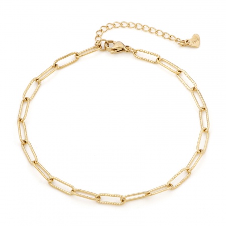 Bild von Großhandel 304 Edelstahl Büroklammerkette Fußketten, Vergoldet Vakuumbeschichtung, Unisex Einfach Geschenk Schmuckbedarf, 23cm lang, Kettengröße: 4mm, 1 Strang