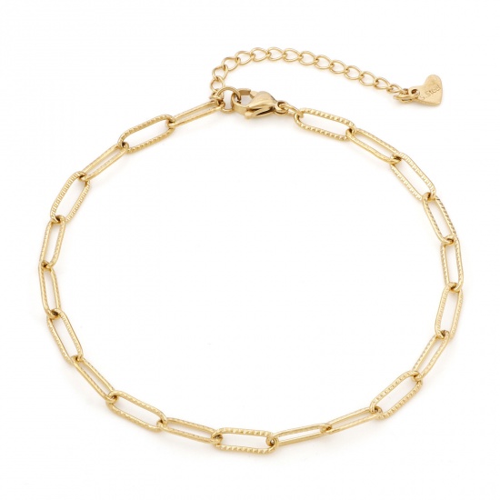 Picture of 304 Stainless Steel Simple Paperclip Chain Anklet Gold Plated 23cm(9") long, 1 Piece