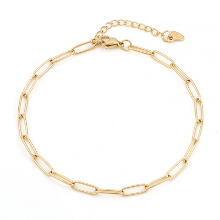 Bild von Großhandel 304 Edelstahl Büroklammerkette Fußketten, Vergoldet Vakuumbeschichtung, Unisex Einfach Ins Stil Geschenk Schmuckbedarf, 22cm lang, Kettengröße: 4mm, 1 Strang
