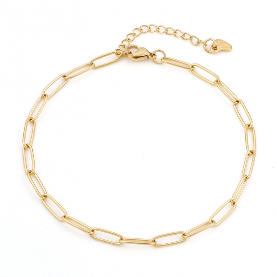 Picture of 304 Stainless Steel Simple Paperclip Chain Anklet Gold Plated 22cm(8 5/8") long, 1 Piece