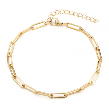 Bild von Großhandel 304 Edelstahl Büroklammerkette Fußketten, Vergoldet Vakuumbeschichtung, Unisex Einfach Ins Stil Geschenk Schmuckbedarf, 23cm lang, Kettengröße: 4mm, 1 Strang