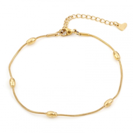 Bild von Großhandel 304 Edelstahl Schlangenkette Fußketten, Vergoldet Vakuumbeschichtung, Unisex Einfach Ins Stil Geschenk Schmuckbedarf, 21.5cm lang, Kettengröße: 1.2mm, 1 Strang