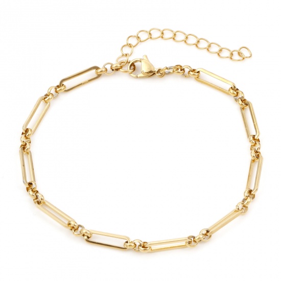 Picture of 304 Stainless Steel Simple 3:1 Figaro Link Chain Anklet Gold Plated 22cm(8 5/8") long, 1 Piece