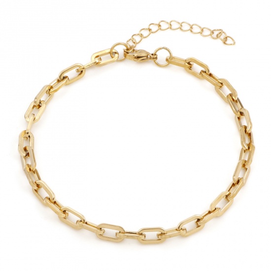 Picture of 304 Stainless Steel Simple Paperclip Chain Anklet Gold Plated 23.5cm(9 2/8") long, 1 Piece