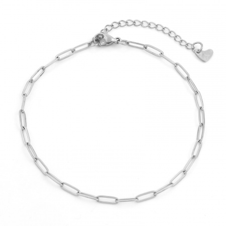 Picture of Wholesale 304 Stainless Steel Paperclip Link Chain Anklet, Silver Tone Unisex Simple Gift Jewelry Supply, 22.5cm(8 7/8") long, Chain Size: 3mm, 1 Piece