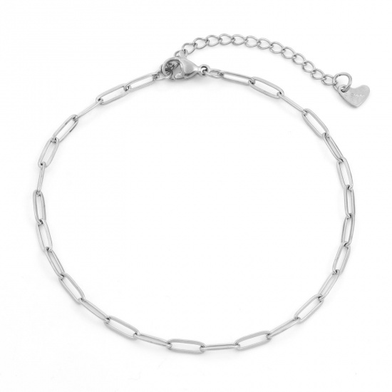Picture of 304 Stainless Steel Simple Paperclip Chain Anklet Silver Tone 22.5cm(8 7/8") long, 1 Piece
