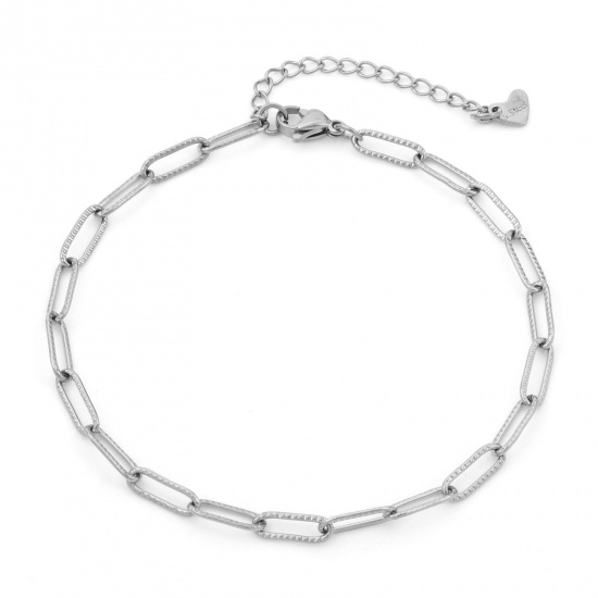Picture of 304 Stainless Steel Simple Paperclip Chain Anklet Silver Tone 23cm(9") long, 1 Piece