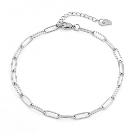 Picture of 304 Stainless Steel Simple Paperclip Chain Anklet Silver Tone 22cm(8 5/8") long, 1 Piece