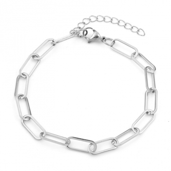 Picture of 304 Stainless Steel Simple Paperclip Chain Anklet Silver Tone 22.5cm(8 7/8") long, 1 Piece