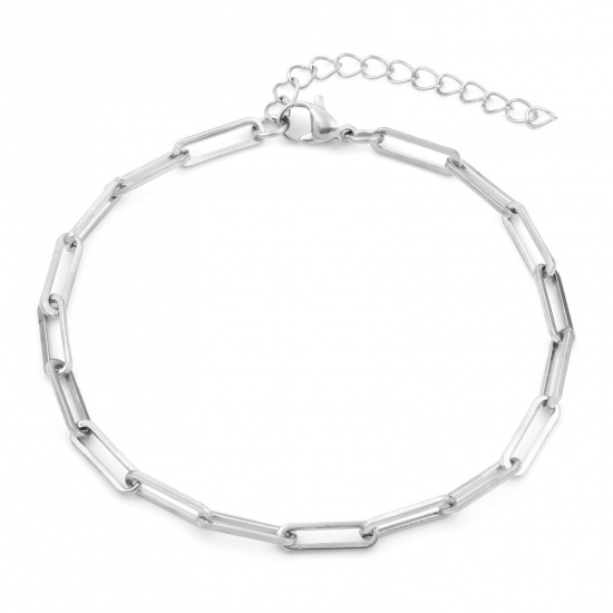 Picture of 304 Stainless Steel Simple Paperclip Chain Anklet Silver Tone 23cm(9") long, 1 Piece